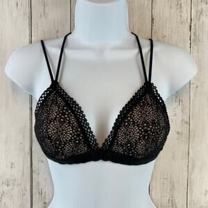 Victoria's Secret Black/Nude Criss Cross Back Wireless Mesh Bralette Size Small